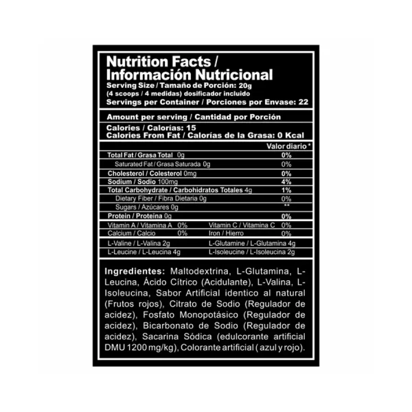Aminoácido Nitro Shock Tabla Nutricional