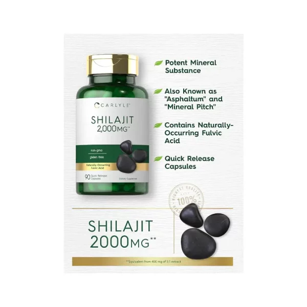 Shilajit Carlyle 2000MG 90 Cápsulas Sin Omg Sin Gluten